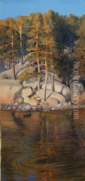 Shore In Evening Sun Oil Painting - Helmi Ahlman Biese