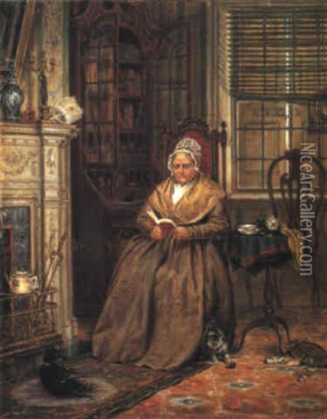 Reading By The Fire Oil Painting - Edward Lamson Henry