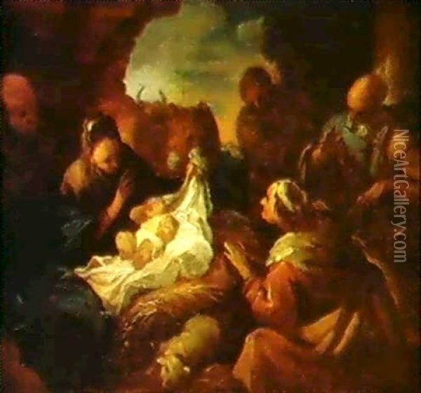 Die Anbetung Der Hirten Oil Painting - Carlo Innocenzo Carlone