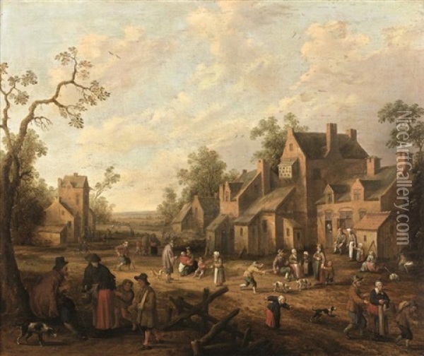 Entree D'un Village Anime Oil Painting - Joost Cornelisz. Droochsloot