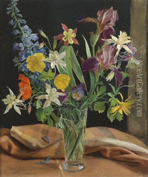 Glas Mit Blumen Oil Painting - Hans Frank