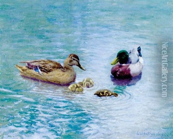 Ducks In A Pond Oil Painting - Walter Douglas