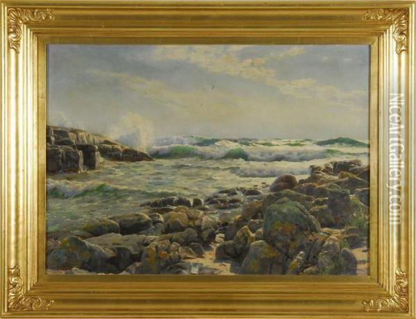 Rocky Coastal Scene Oil Painting - Peder Mork Monsted