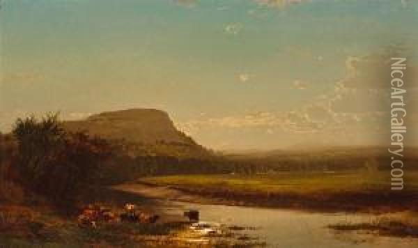 Sunset On The Hudson Oil Painting - Arthur Parton