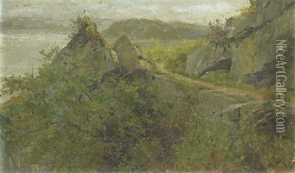 Landschaftsstudie Zu Pilgerzug Bei Ligerz Oil Painting - Albert Anker