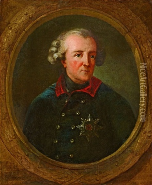 Portrait Of King Frederick Ii Of Prussia Oil Painting - Charles Amedee Philippe van Loo