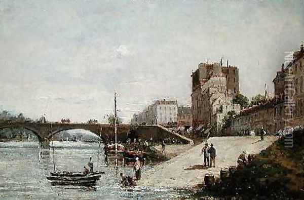 The Seine and the Port of Courbevoie Oil Painting - Gustave Mascart