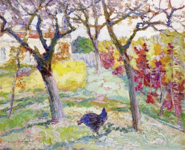 Auvergne, Le Jardin En Automne Derriere L'eglise Oil Painting - Victor Charreton