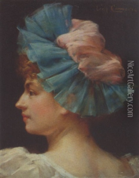 Portait De Jeune Femme Au Chapeau Bleu Oil Painting - Leon Francois Comerre