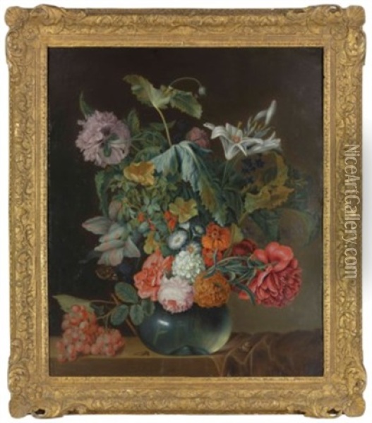 Flowers In A Vase With Grapes Oil Painting - Jan Van Huysum