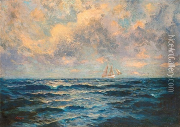 Palermo (sailboat On The Sea) Oil Painting - Pal Szinyei Merse