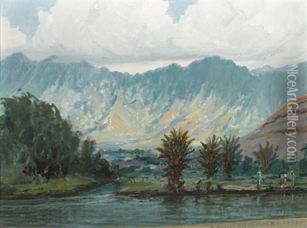 Manoa Valley From Ala Wai Boulevard Oil Painting - David Howard Hitchcock