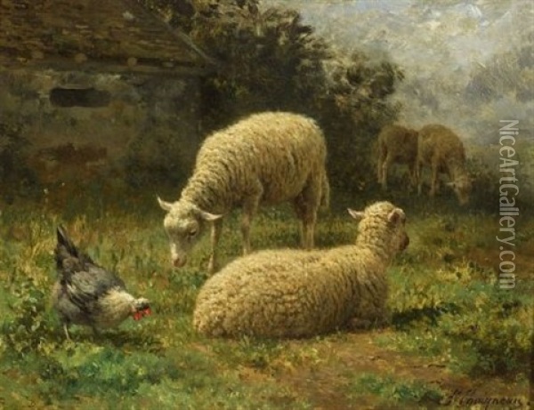 Sheep In Landscape Oil Painting - Jean Ferdinand Chaigneau