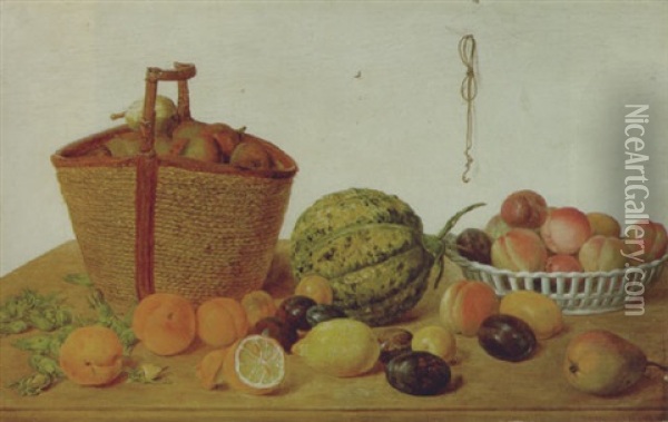 Stilleben Mit Fruchten, Korb Und Schale Oil Painting - Jan Josef Horemans the Younger