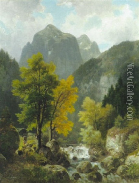 Wildbach Im Gebirgstal (bei Worgl In Tirol?) Oil Painting - Ludwig Sckell
