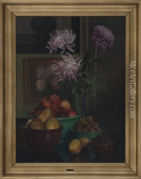 Stilleben Med Azaleor, Applen Och Notter Oil Painting - Gustav Vilhelm Blom