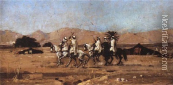 The Arab Huntsmen Oil Painting - Jacques Elie Abraham Hermanjat