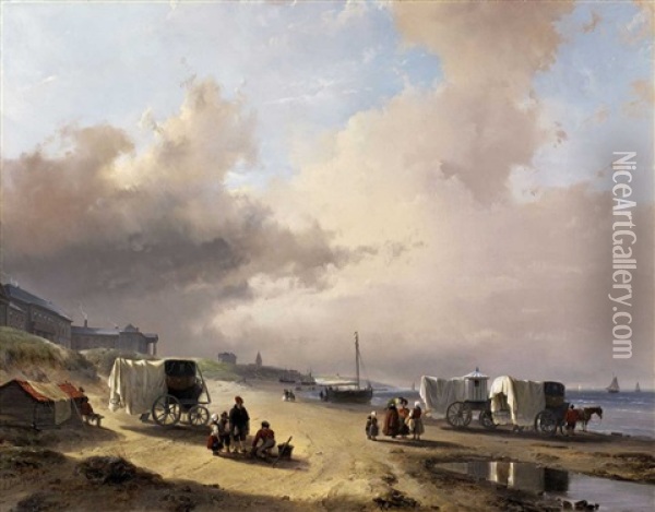 A Coastal View In Scheveningen Oil Painting - Andreas Schelfhout