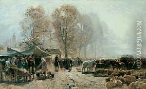 Viehmarkt In Hessen. Oil Painting - Hugo Muhlig