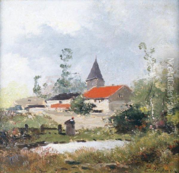Paysanne A L'entree Du Village Oil Painting - Eugene Galien-Laloue
