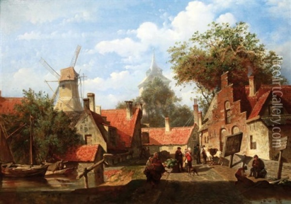 Entree De Village En Hollande Oil Painting - Willem de Haas-Hemken