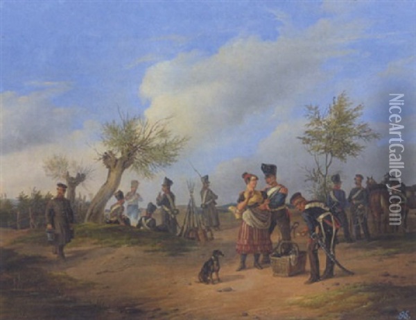 Feldlager Der Napoleonischen Zeit Oil Painting - Julius Carl Schulz