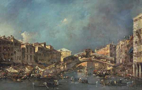 The Rialto Bridge with the Riva del Vin Oil Painting - Francesco Guardi