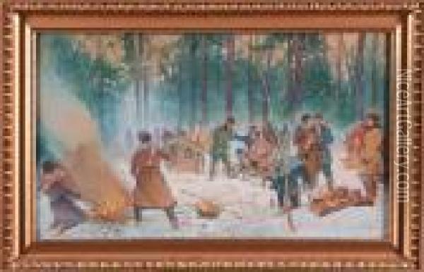 Na Polowaniu, 1884 R. Oil Painting - Julian Falat