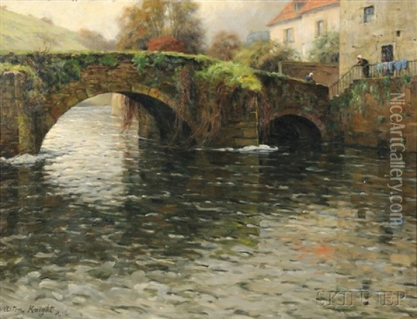 Old Bridge At Quimperle Oil Painting - Louis Aston Knight