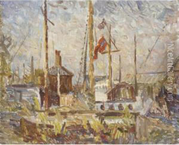 A Sunlit Garden; Harbour Scene Oil Painting - Elliott Seabrooke