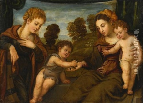 Madonna And Child With Saint Catherine And The Infant Saint John The Baptist Oil Painting - Polidoro da Lanciano