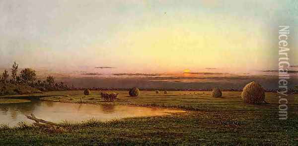 Sunset On The Rowley Marshes Oil Painting - Martin Johnson Heade