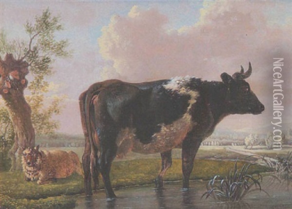 Kuh Und Schaf Am Wasser Oil Painting - Barend Hendrik Thier