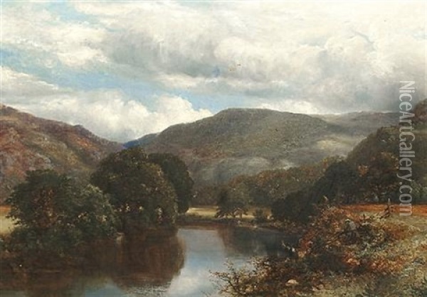 The Church Pool, River Conway, Betws-y-coed Oil Painting - James Poole