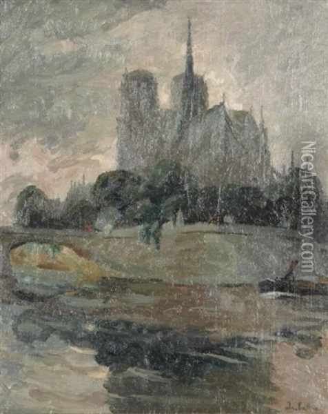 Les Quais De Notre Dame Oil Painting - Joseph Marie Louis Delattre