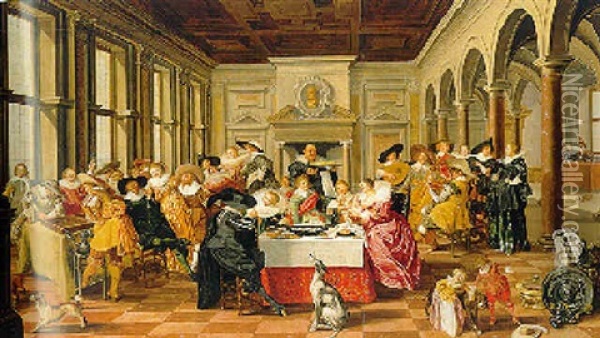 A Merry Company In A Palatial Interior Oil Painting - Dirck Hals