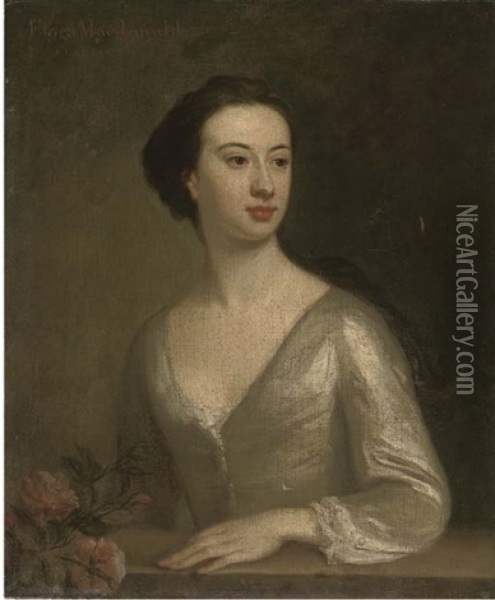 Portrait Of A Lady (flora Macdonald?) Three-quarter-length, Her Left Hand Resting On A Ledge, With Roses To The Side Oil Painting - Jonathan Richardson