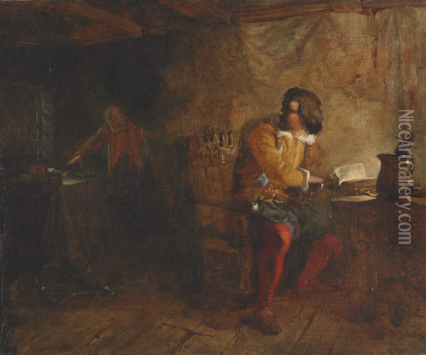 Scholar Catching The Thief In His Chamber Oil Painting - John Pettie