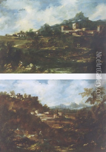Extensive Landscape With Peasants And Animals Oil Painting - Antonio Francesco Peruzzini