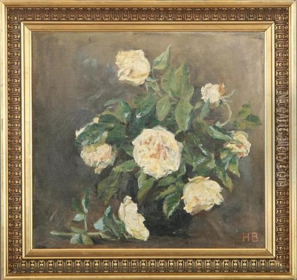 Still Life With White Roses Oil Painting - Hedvig Brandt