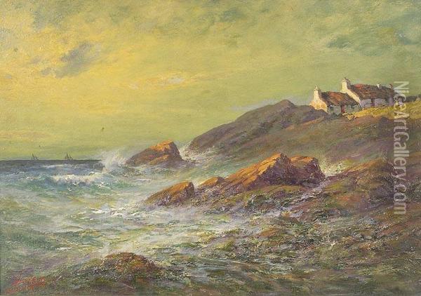 Coastal Landscapedepictin Oil Painting - Milton J. Burns
