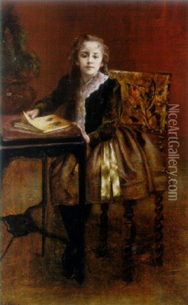Portrait Of Fillette Lisant Oil Painting - Paul Robert