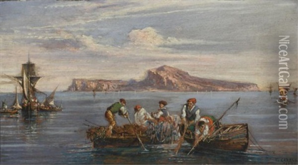 Fishermen Near Capri Oil Painting - Consalvo Carelli