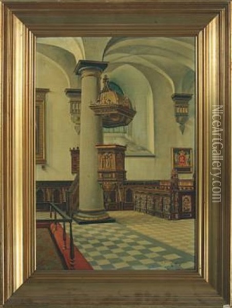 Interior From The Church In Kronborg Castle Oil Painting - Josef Theodor Hansen