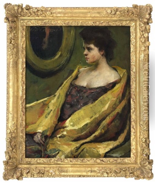 Portrait Of A Woman With A Yellow Shawl Oil Painting - Charles Webster Hawthorne