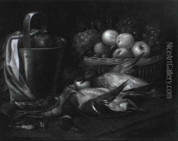 Nature Morte De Gibier Et Corbeille De Fruits Oil Painting - Peter van Boeckel