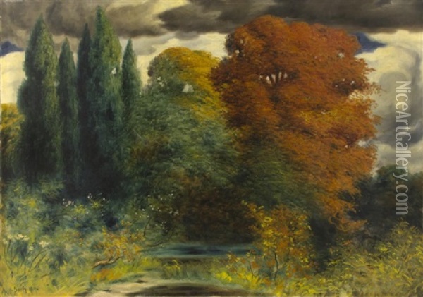 Herbstliche Waldlandschaft Oil Painting - Marcel Bach