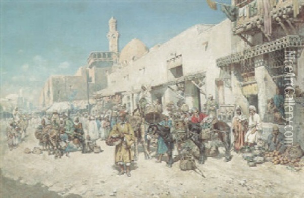An Arab Street Market Oil Painting - Mariano De Franceschi