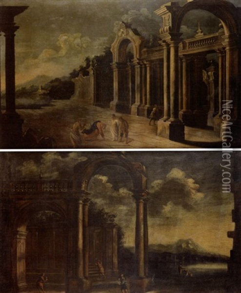 Paysage D'architecture Au Tribut A Cesar (+ Paysage D'architecture Pres De La Cote; Pair) Oil Painting - Viviano Codazzi