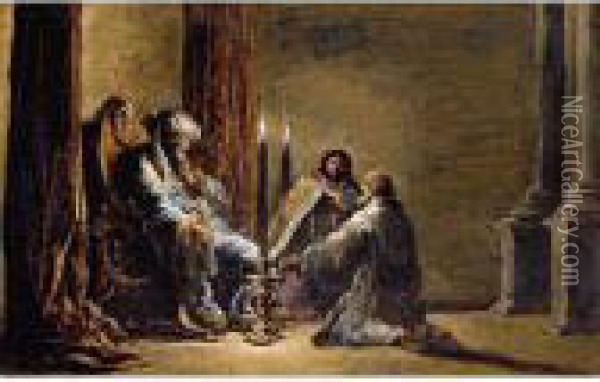 The Scribe Shaphan Reading The Book Of Law To King Josiah Oil Painting - Leonaert Bramer